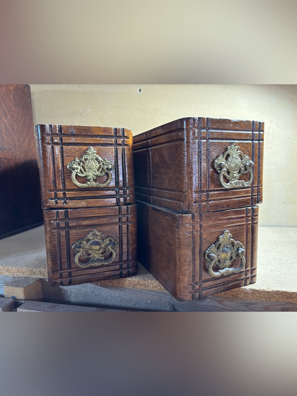 Set of 4 vintage wooden sewing machine drawers